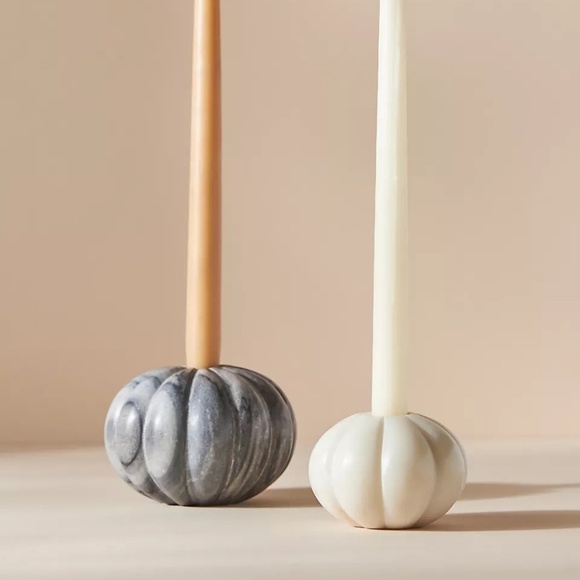 NWT Anthropologie Grey Marble Pumpkin Candle Holder - Picture 1 of 1